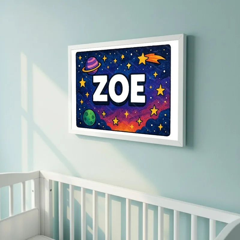 Adventurous personalized space name art for Zoe