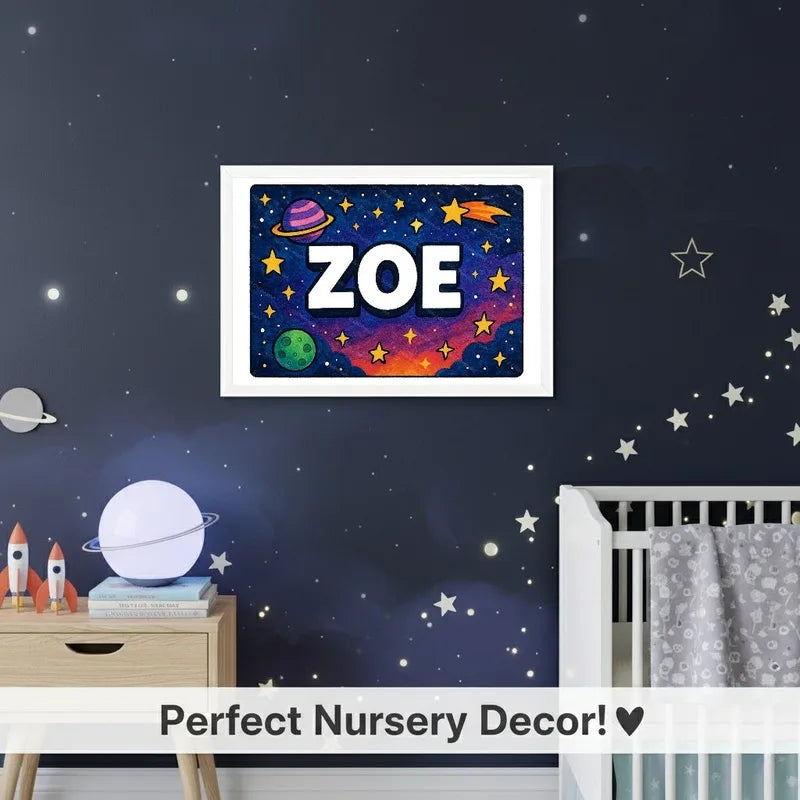 Adventurous personalized space name art for Zoe