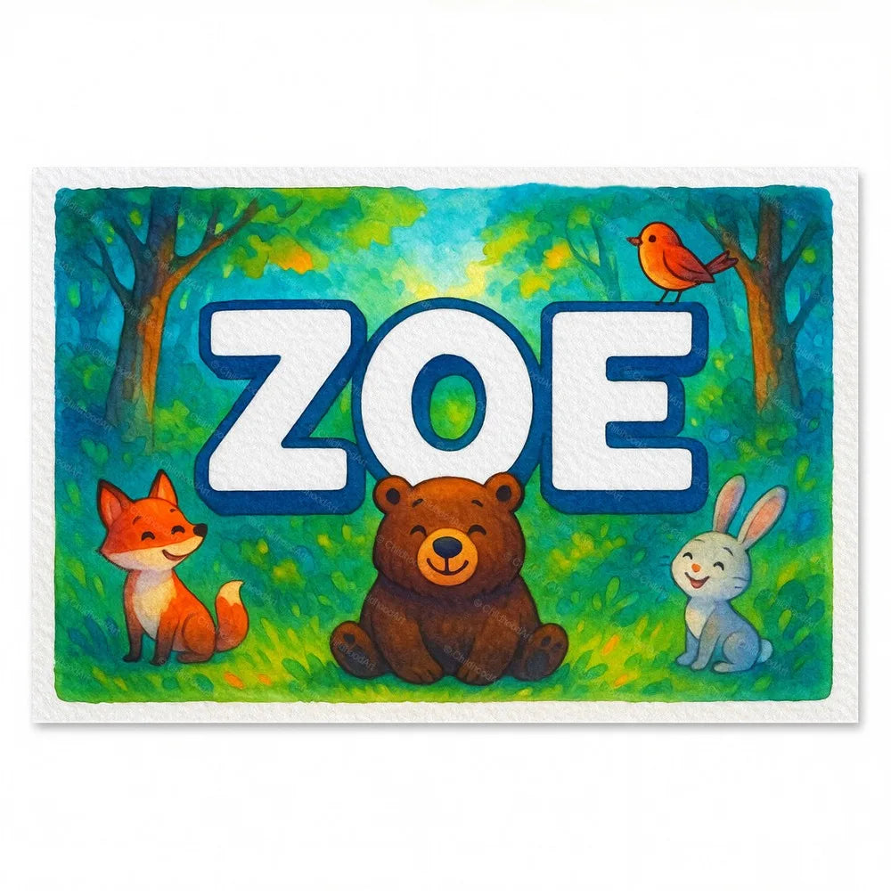 Zoe Personalized Forest Friends Art - Full size image
