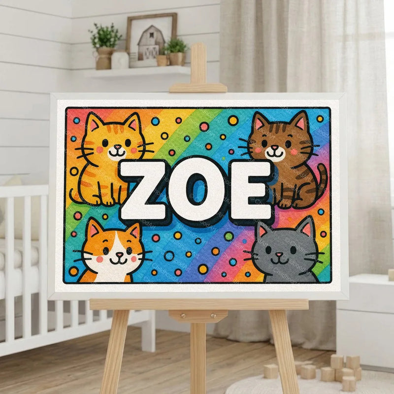 Playful personalized cat name art for Zoe
