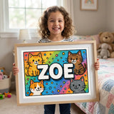 Playful personalized cat name art for Zoe