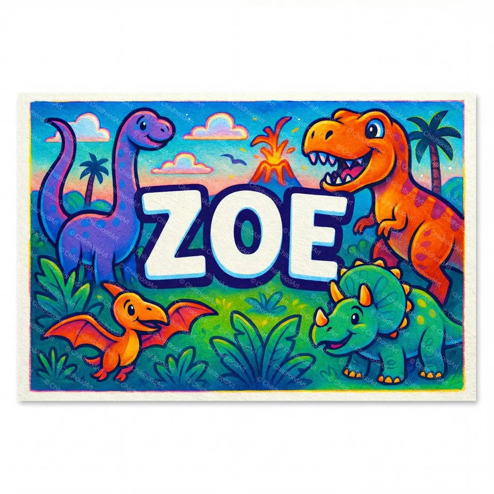 Zoe Personalized Dinosaur Art - Full size image