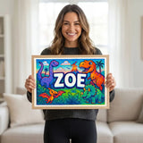 Adventurous personalized dinosaur name art for Zoe