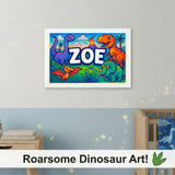 Adventurous personalized dinosaur name art for Zoe