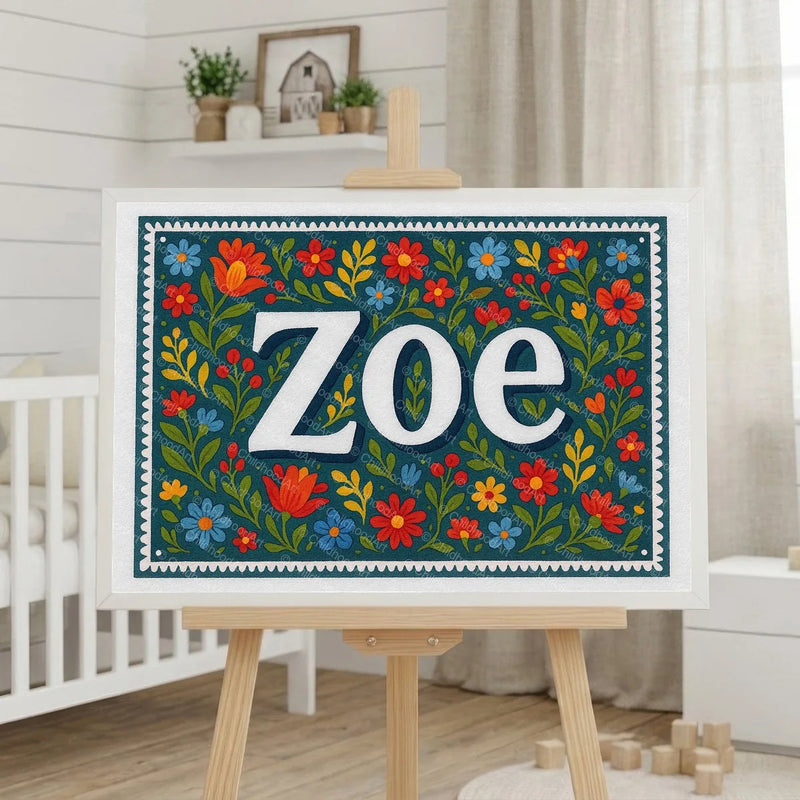 Calm personalized name art for Zoe