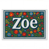Zoe Name Art - Floral Farmhouse personalized wall print for kids