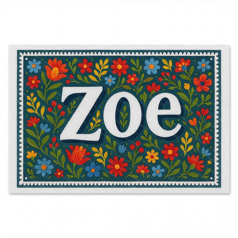 Zoe Name Art - Floral Farmhouse personalized wall print for kids