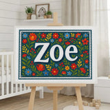 Zoe Name Art - Floral Farmhouse personalized wall print for kids