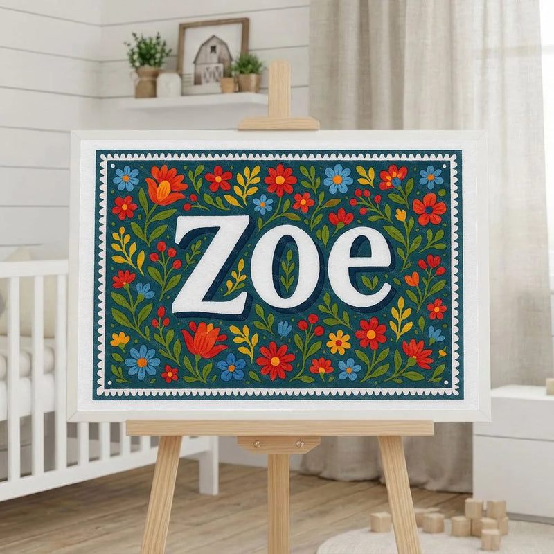 Zoe Name Art - Floral Farmhouse personalized wall print for kids