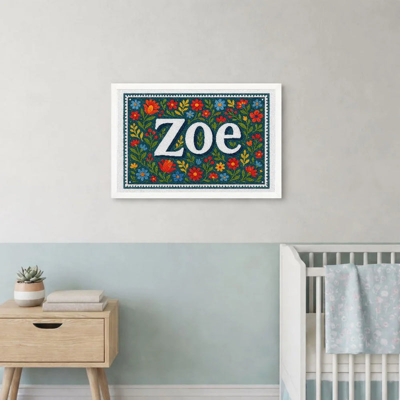 Zoe Name Art - Floral Farmhouse personalized wall print for kids