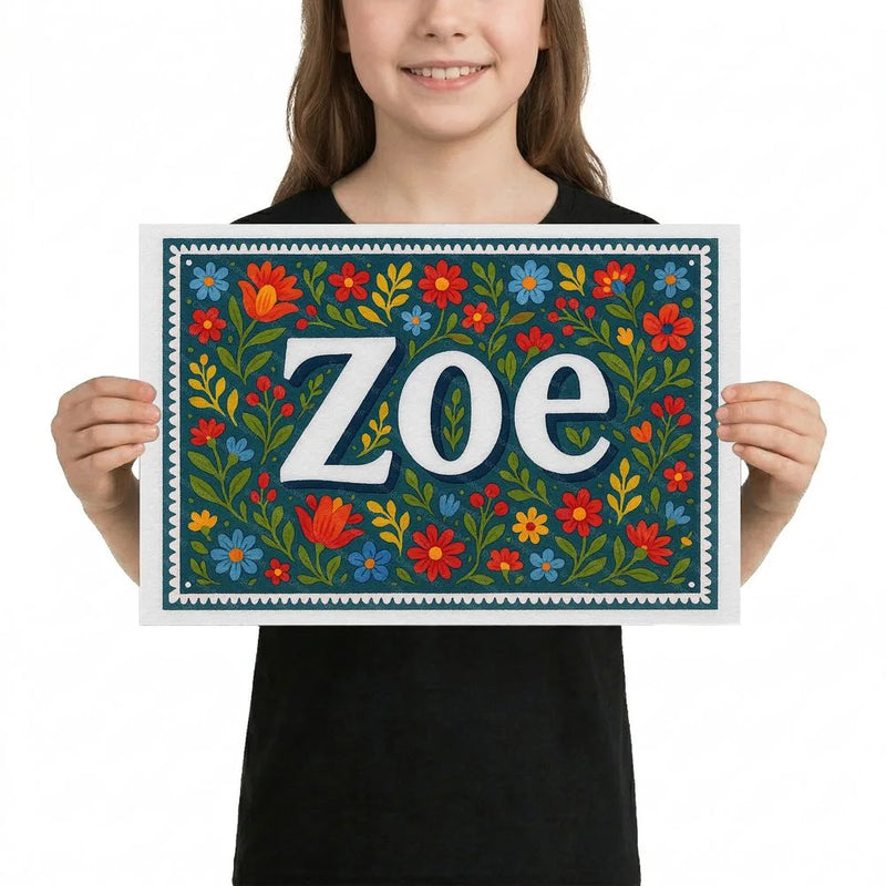 Zoe Name Art - Floral Farmhouse personalized wall print for kids