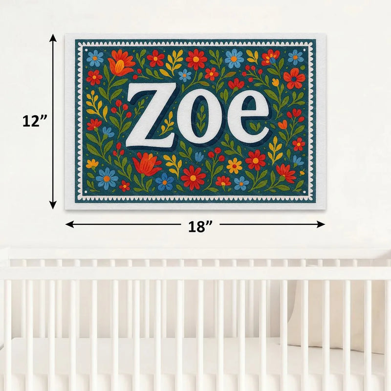 Zoe Name Art - Floral Farmhouse personalized wall print for kids