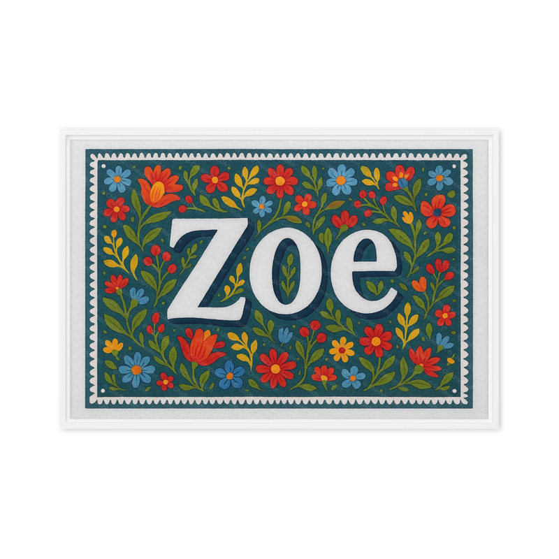 Zoe Name Art - Floral Farmhouse personalized wall print for kids