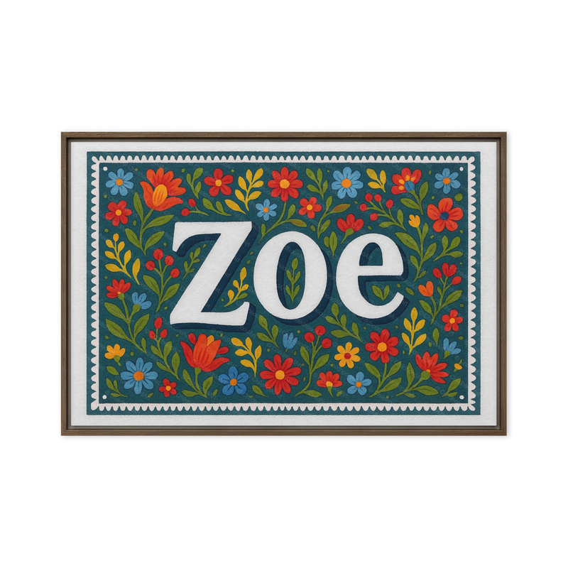 Zoe Name Art - Floral Farmhouse personalized wall print for kids