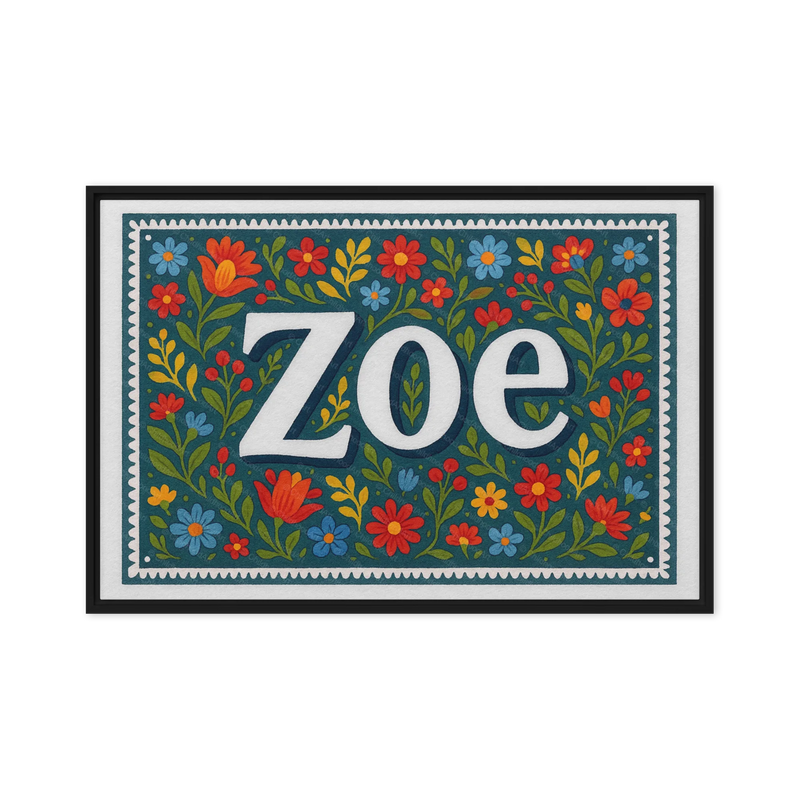 Zoe Name Art - Floral Farmhouse personalized wall print for kids