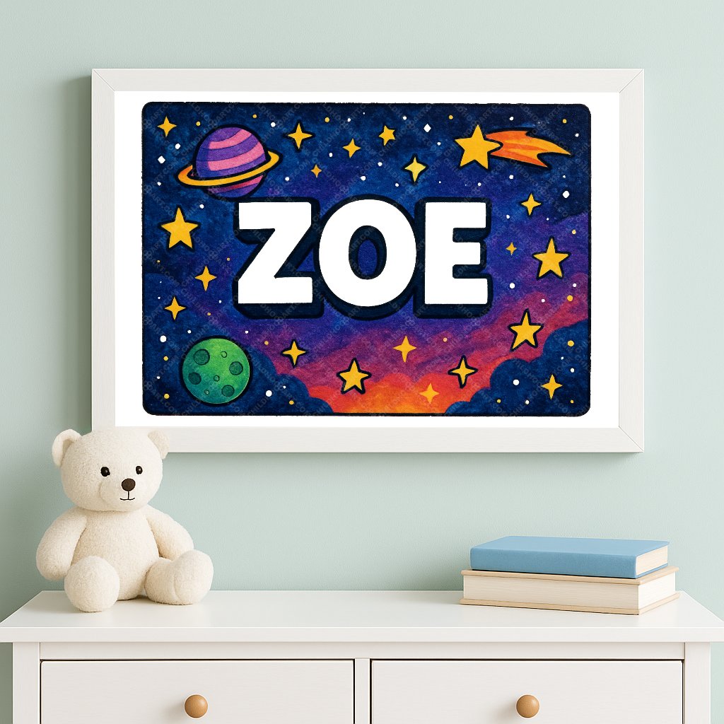 Personalized space name art for Zoe