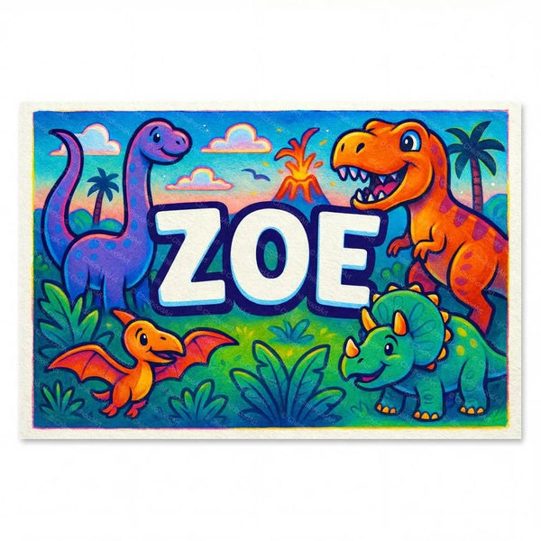 Zoe Name Art - Dinosaur Adventure Personalized Wall Art