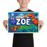 Zoe Name Art - Dinosaur Adventure personalized wall print for kids