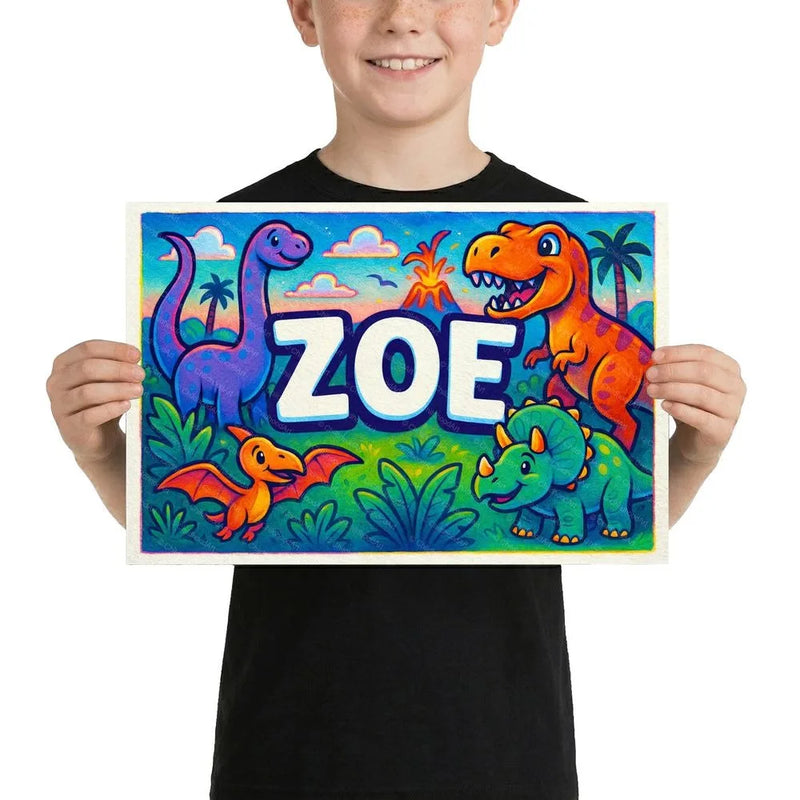Zoe Name Art - Dinosaur Adventure personalized wall print for kids