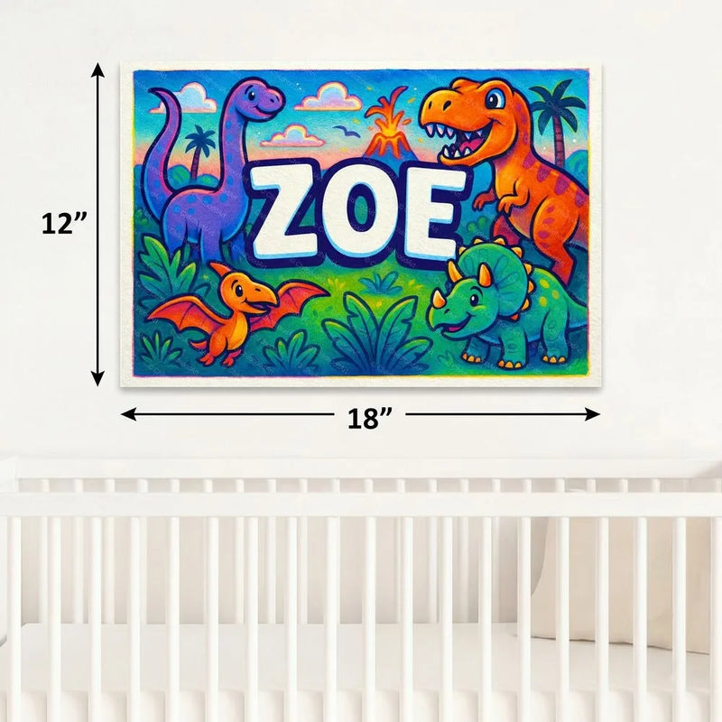 Zoe Name Art - Dinosaur Adventure personalized wall print for kids