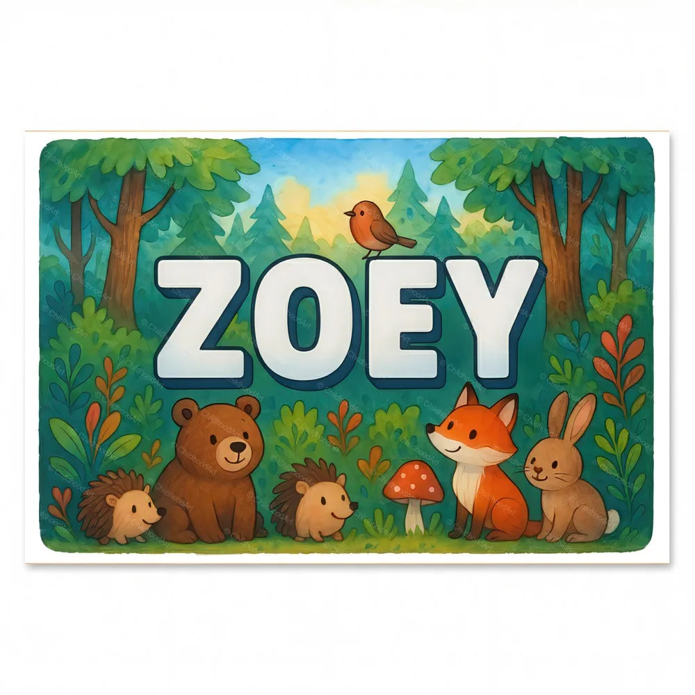 Zoey Personalized Forest Friends Art - Full size image