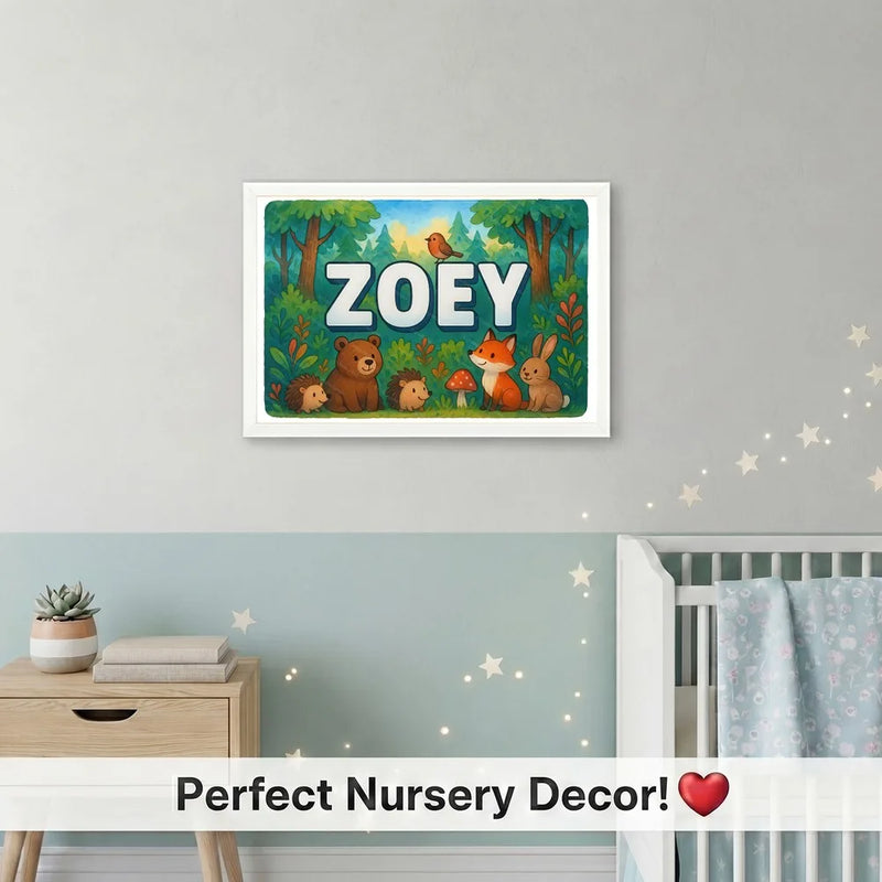 Calm personalized woodland name art for Zoey