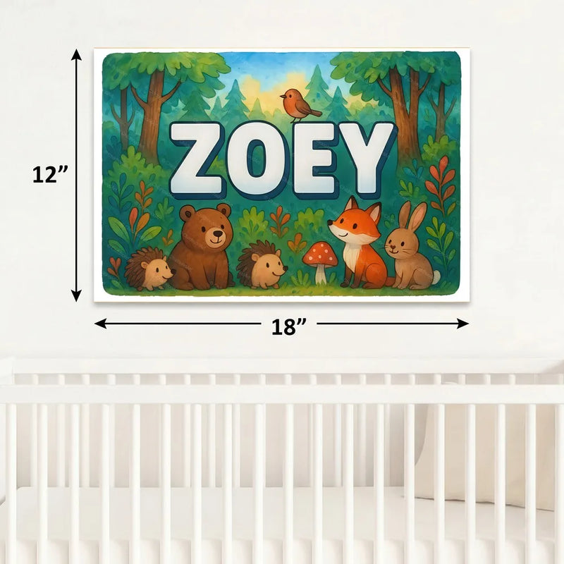 Calm personalized woodland name art for Zoey