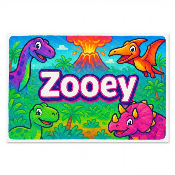 Personalized Zooey name art print in the Dinosaur adventure style