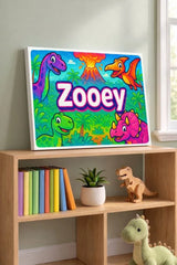 Zooey Name Art - Dinosaur Adventure personalized wall print for kids