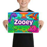 Zooey Name Art - Dinosaur Adventure personalized wall print for kids