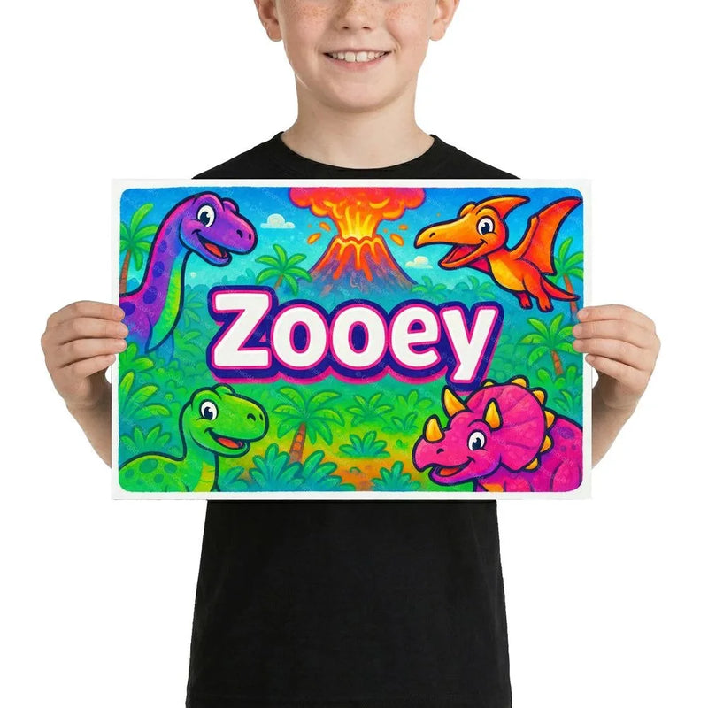Zooey Name Art - Dinosaur Adventure personalized wall print for kids