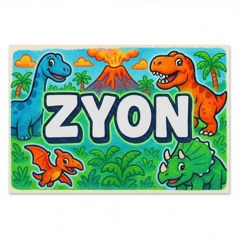 Zyon Name Art - Dinosaur Adventure personalized wall print for kids