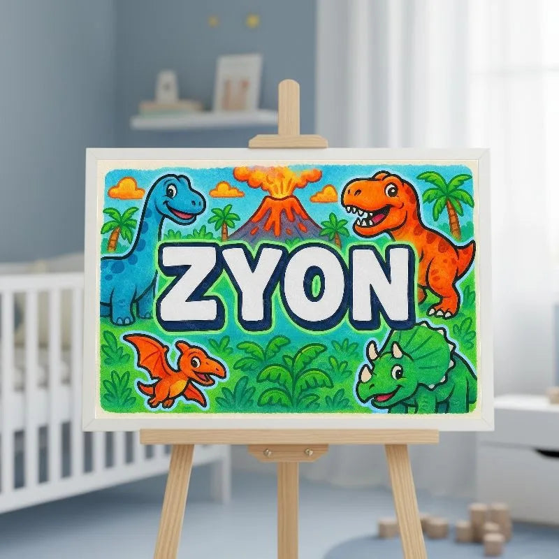 Zyon Name Art - Dinosaur Adventure personalized wall print for kids