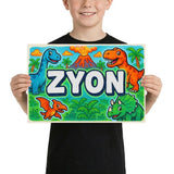 Zyon Name Art - Dinosaur Adventure personalized wall print for kids
