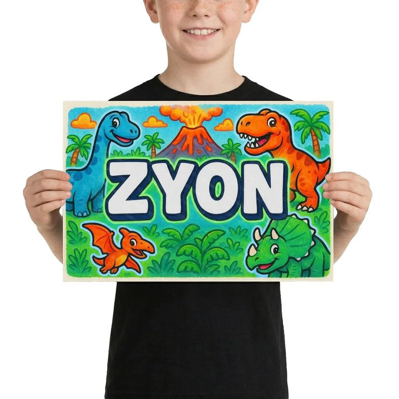 Zyon Name Art - Dinosaur Adventure personalized wall print for kids